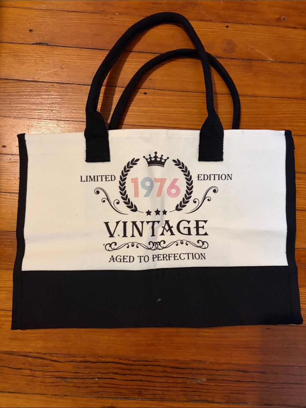 Vintage 1976 Black & White Canvas Tote Bag